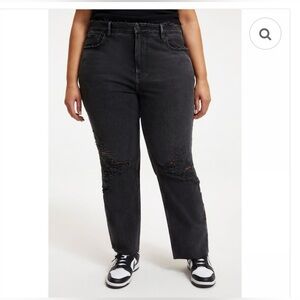 Good American Charcoal Distressed Straight Leg Jeans